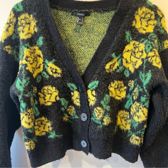 Forever 21 Black & Yellow Floral Cardigan - Picture 3 of 6